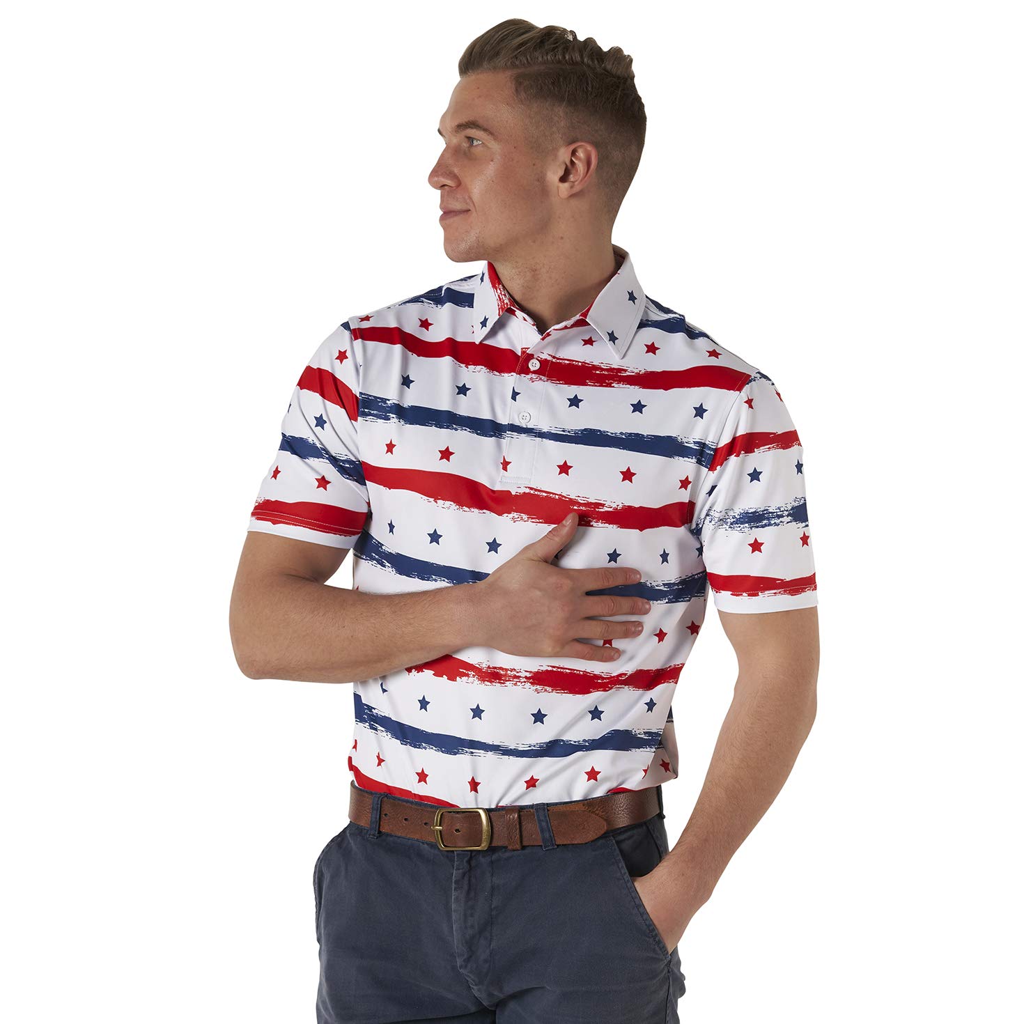 Royal & Awesome American Flag Golf Shirt - Patriotic USA Golf Polo for Men - Perfect for 4th of July, Memorial Day & Golf Tournaments