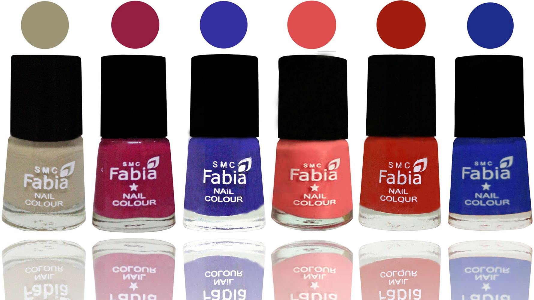 SMC Fabia Shine Bright Glossy Nail Polish Set - 6 Vibrant Colors (02509) for Manicure, Pedicure & Nail Art | Long-Lasting & High Shine Nail Enamel