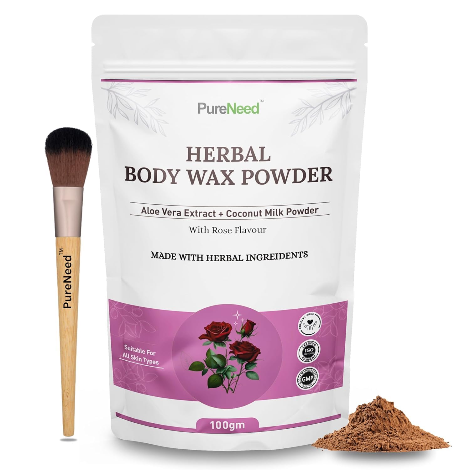 Natural Wax Powder for Hair Removal with Aloe Vera & Multani Mitti - Painless Hair Remover for Women & Men | Chemical-Free, Gentle on Skin, No Irritation or Rashes - 100g Rose Scented Wax - Perfect for Smooth Legs, Arms & Bikini Line at Home