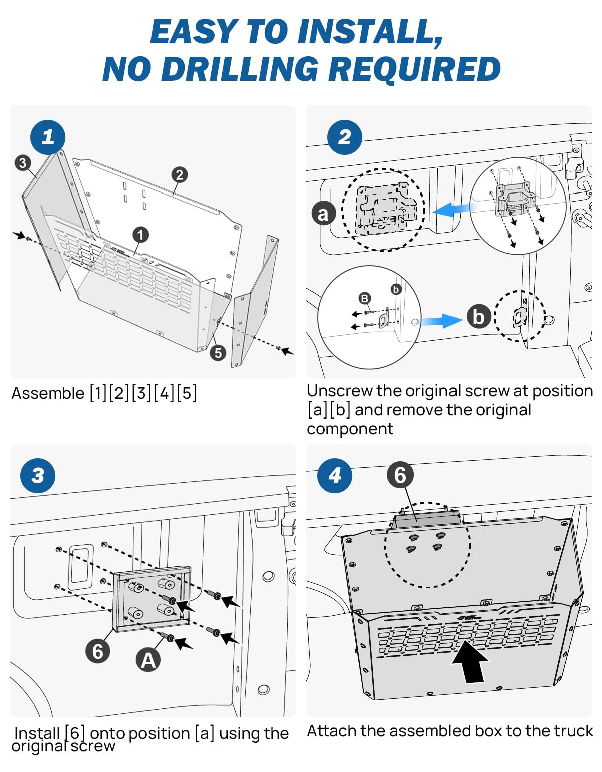 JOYTUTUS Heavy-Duty 57L Metal Truck Bed Storage Box - Compatible with 2015-2024 Ford F150 F250 F350 Pickup Trucks | Weatherproof Tool Organizer for Construction, Camping & Work Gear Storage
