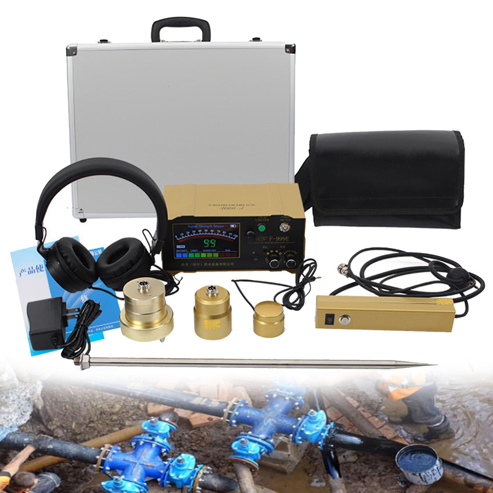 Professional Water Leak Detector for Plumbing - Indoor & Outdoor Use with Adjustable 4 Gears & Headset | Locate Underground Pipe Leaks in Homes, Basements, Yards & Commercial Buildings