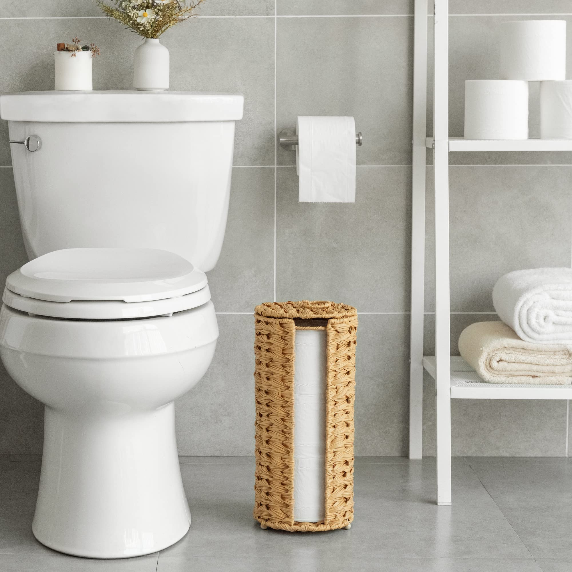GRANNY SAYS Wicker Toilet Paper Holder - Free Standing Bathroom Tissue Roll Stand for 3 Rolls, Decorative Wicker Toilet Roll Organizer with Sturdy Base - Perfect for Farmhouse, Rustic, or Boho Style Bathrooms