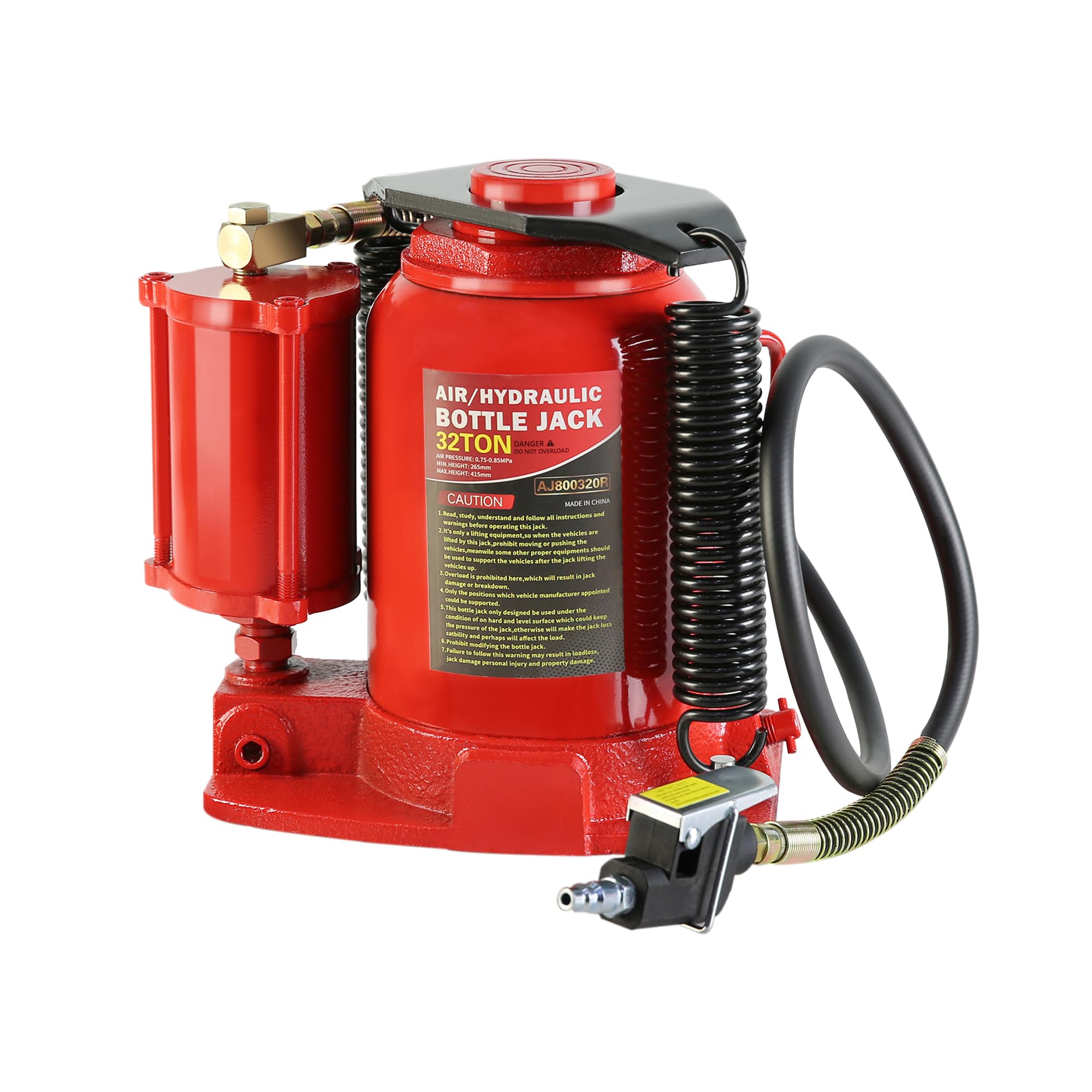 32-Ton Hydraulic Bottle Jack - Air Operated & Manual Lift, Low Profile Portable Car Jack with Handle (Red) - Ideal for Auto Repair, RV, Truck & Heavy Equipment Maintenance