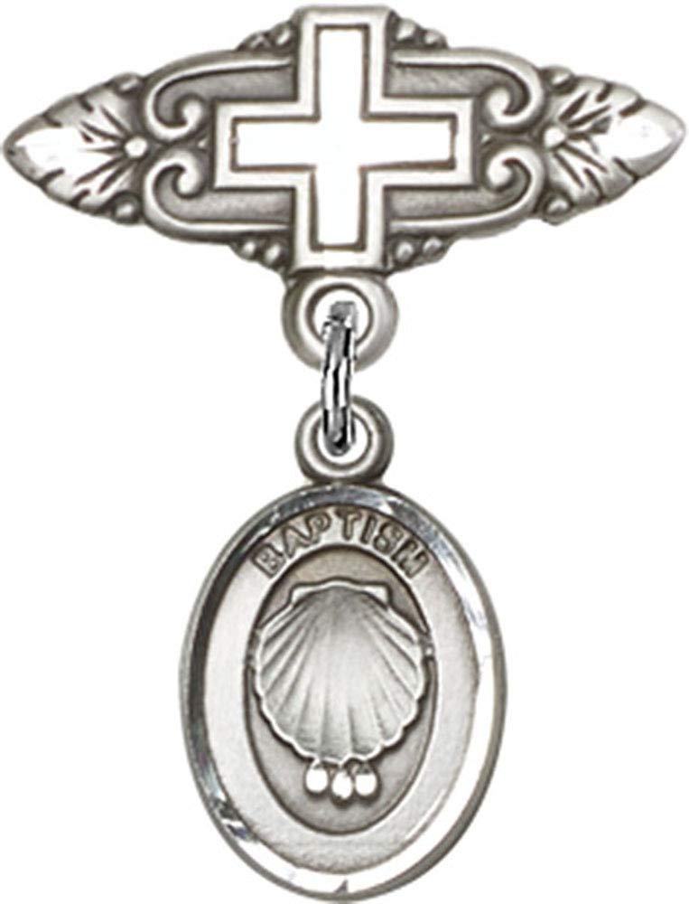 Sterling Silver Baby Badge with Baptism Charm & Cross Pin - Handmade in USA | Perfect for Christening, First Communion & Special Occasions