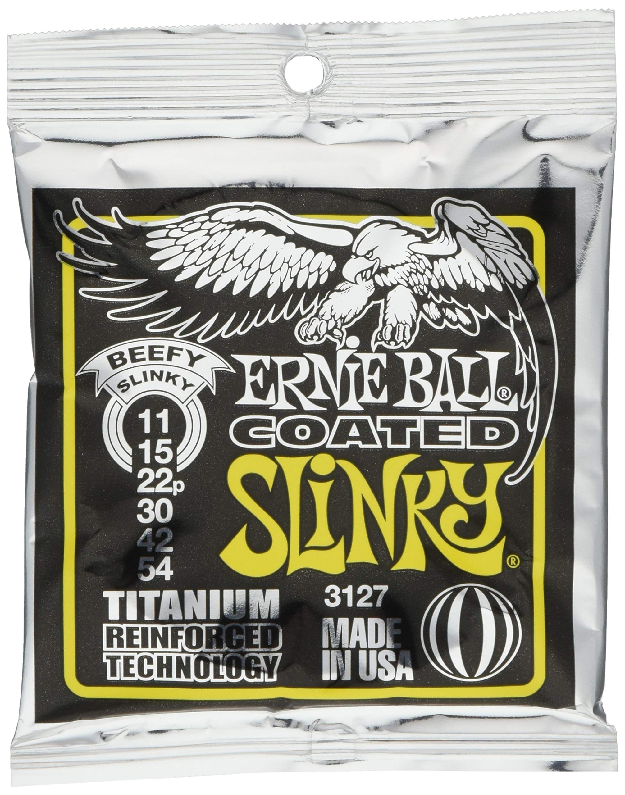 Ernie Ball Beefy Slinky Coated Titanium Electric Guitar Strings 11-54 Gauge (P03127) - Perfect for Rock, Metal & Heavy Riffs - Long-Lasting Tone & Durability