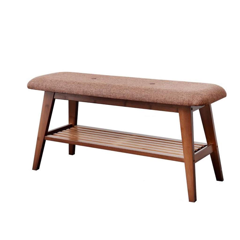 2-Tier Bamboo Shoe Bench with Cushion - Wooden Entryway Storage Organizer for Shoes - Perfect for Living Room, Hallway & Mudroom Organization (Color A)
