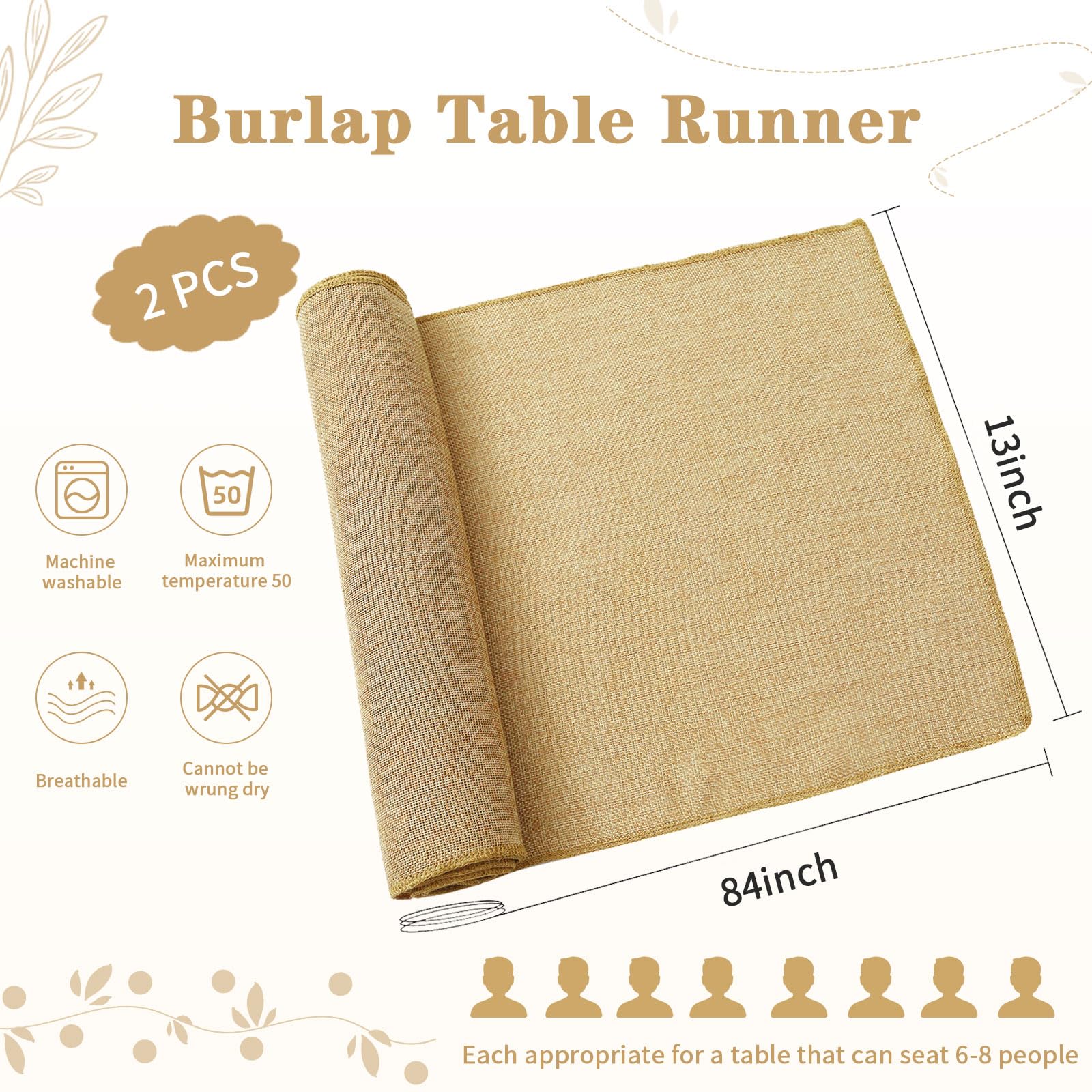 LuoluoHouse 2 Pack Natural Burlap Table Runners 13x84 Inch Rustic Jute Tablecloth - Wedding, Easter, Spring Party Decor for Banquet, Outdoor Dining & Farmhouse Table Settings