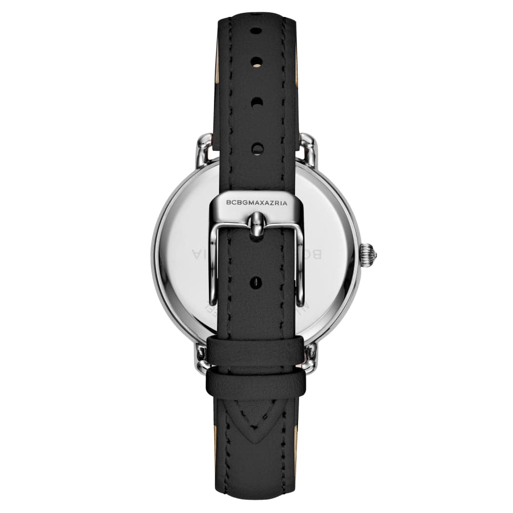 BCBGMAXAZRIA BG50676001 Women's Black Leather Strap Watch - Elegant & Stylish for Office, Party & Everyday Wear