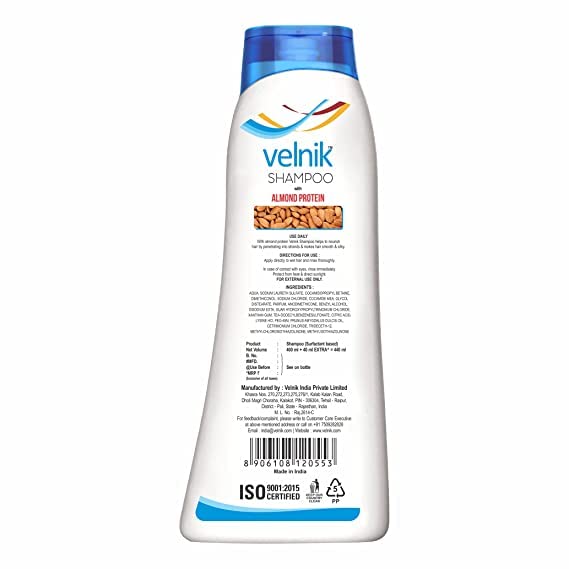 Velnik Natural Shine Hair Shampoo with Almond Oil - Prevents Hair Breakage, Adds Silkiness for Dry & Damaged Hair - 3 Pack (88ml Each) - Perfect for Daily Hair Care & Salon-Quality Results at Home