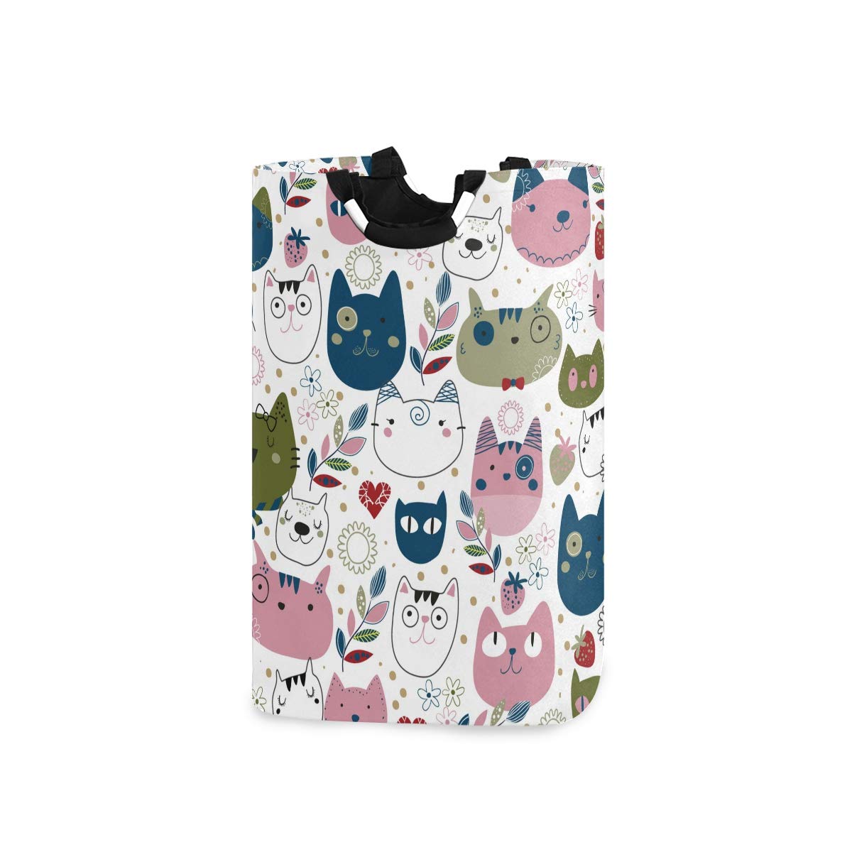 Running Bear Collapsible Laundry Hamper with Cartoon Cats Design - Large Capacity Foldable Clothes Basket for Bedroom, Bathroom & Dorm Organization | Perfect for Laundry Storage & Clothes Sorting