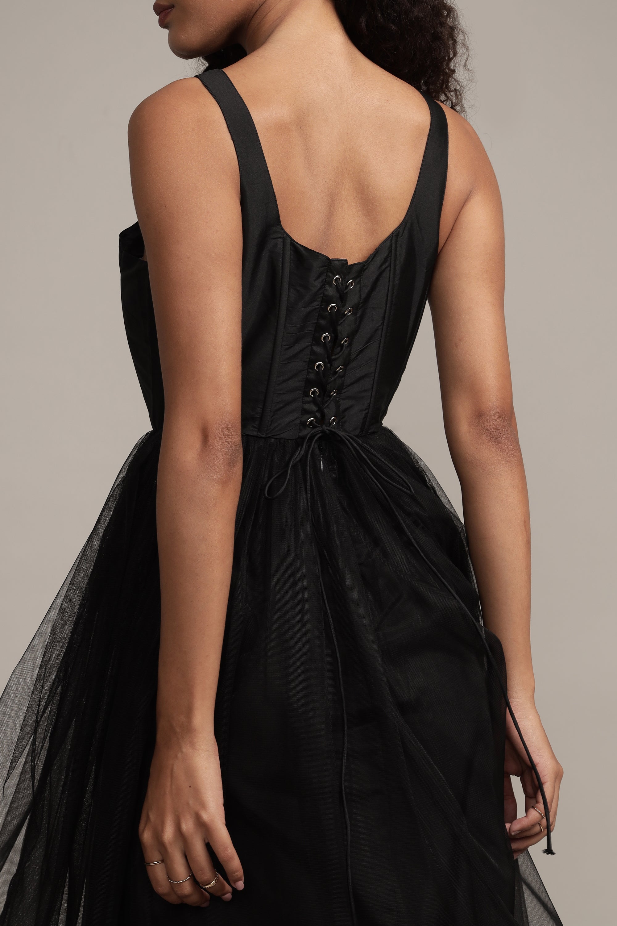 Gaela Mesh Midi Dress - Black Elegant Flowy Summer Dress for Women | Perfect for Beach Vacations, Date Nights & Cocktail Parties