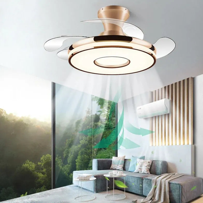 Modern Transparent Ceiling Fan with LED Light - Energy Efficient Quiet Bladeless Design for Bedroom, Living Room & Office