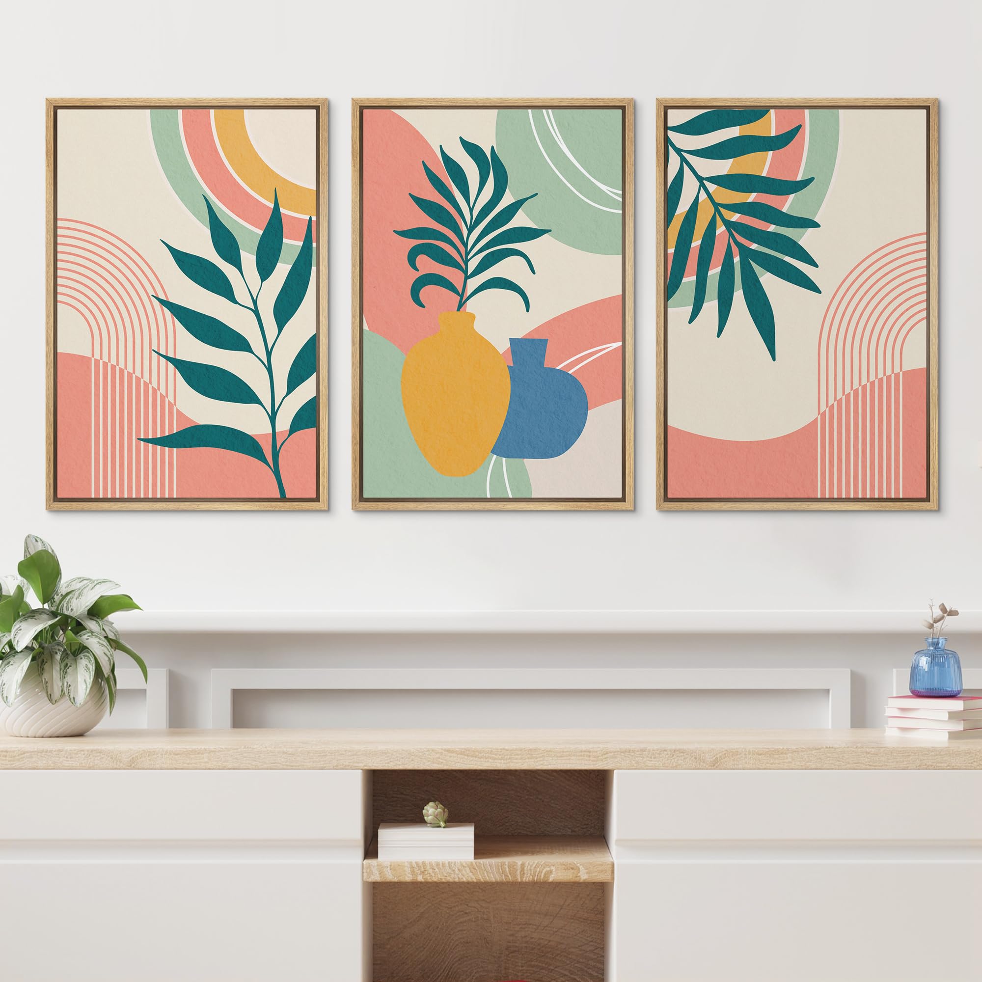 Vibrant Abstract Botanical Canvas Wall Art Set - 24