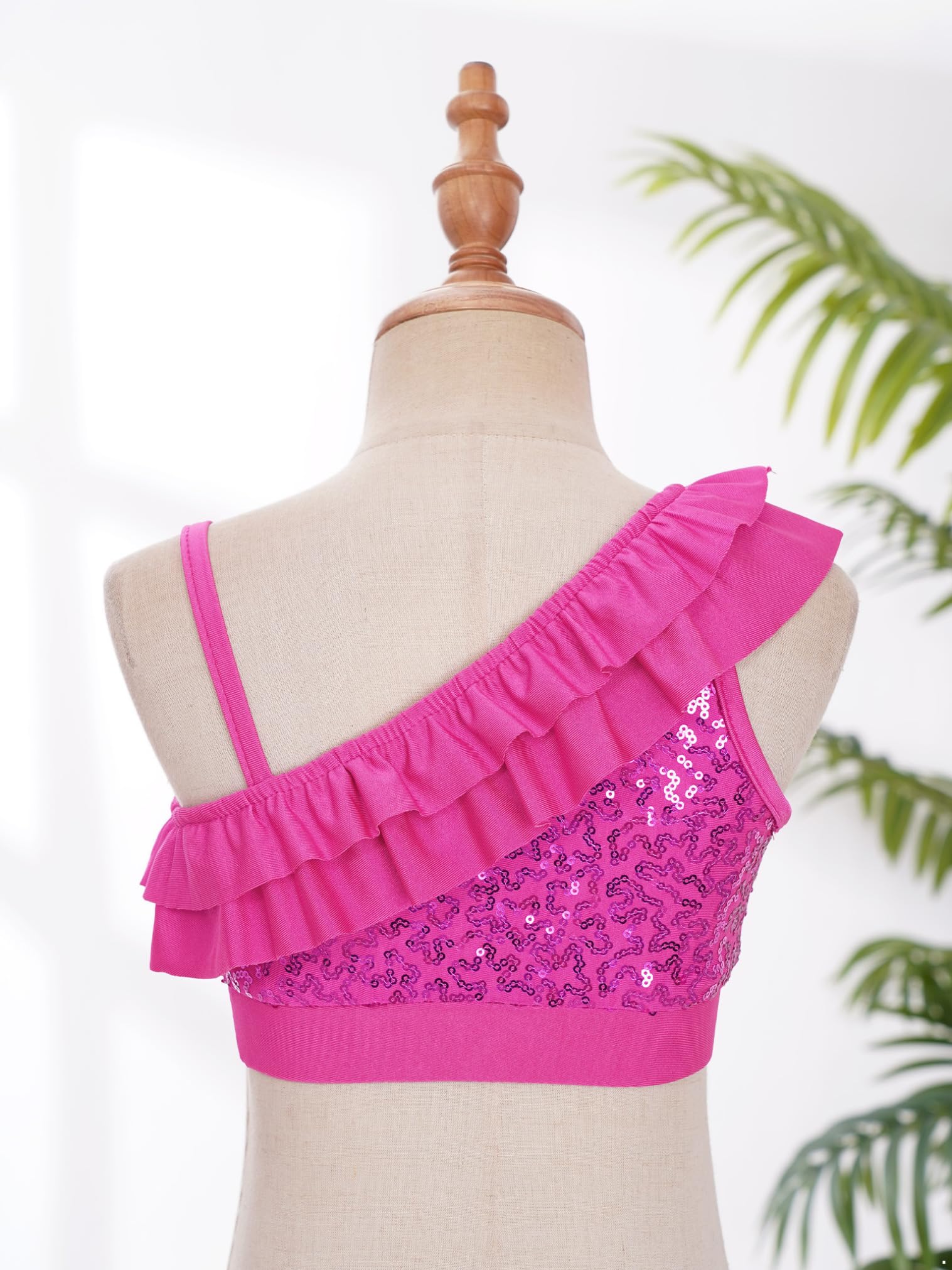 JEATHA Girls Sleeveless Sparkly Sequin Ruffled Crop Top - Dance Shirt & Summer Tank Top for Kids - Perfect for Dance Performances, Parties & Casual Wear