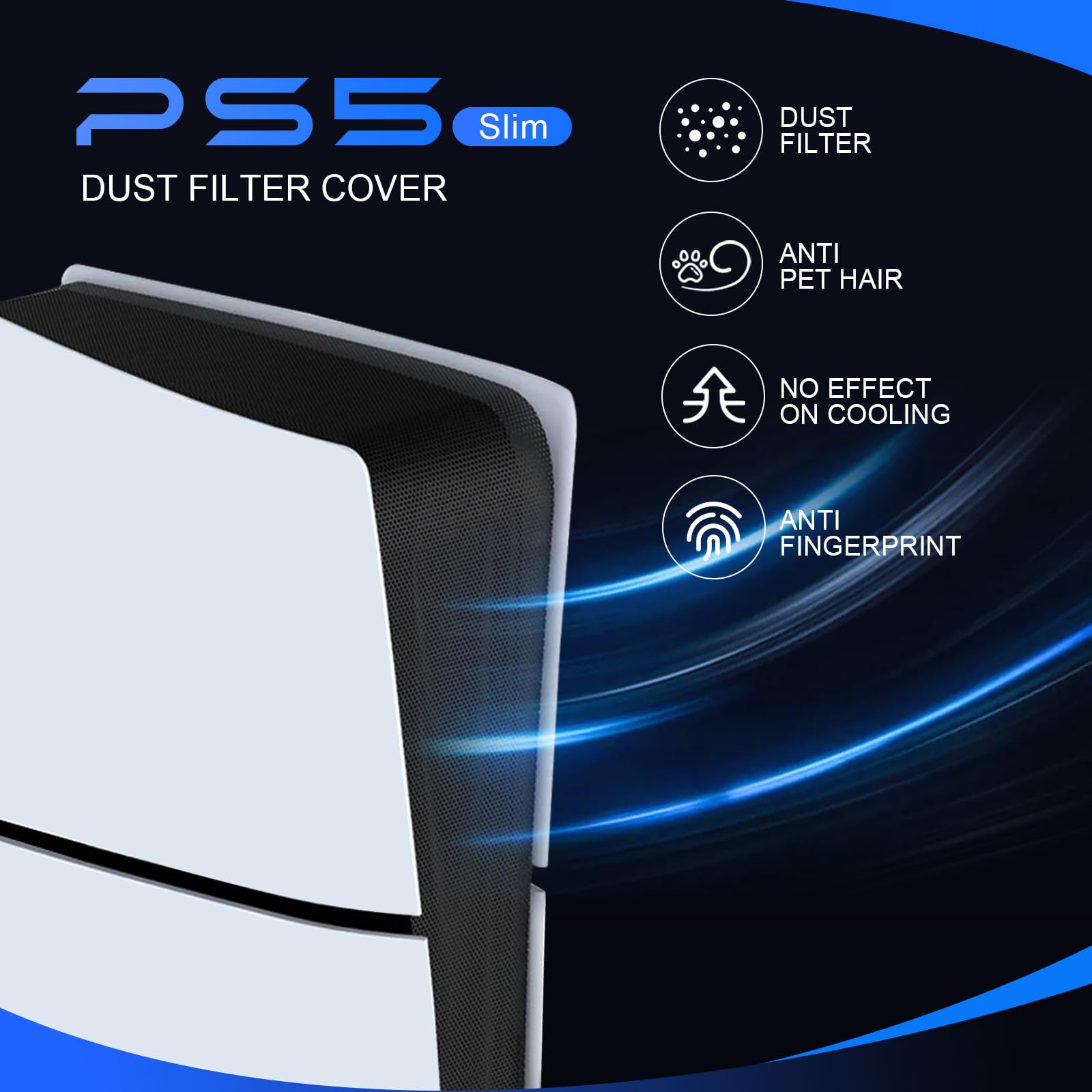 PS5 Slim Dust Cover - Anti Dust & Pet Hair Protector for Playstation 5 Console | Compatible with PS5 Disc/Digital Edition | Perfect for Gaming Setup & Home Entertainment Protection