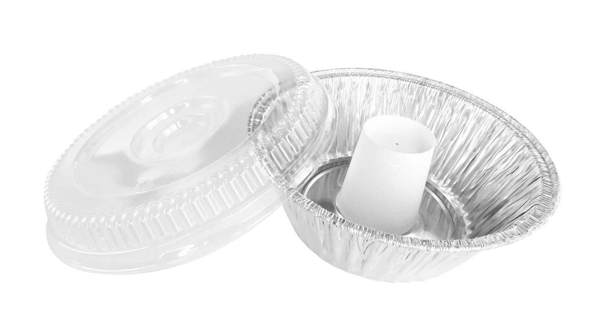 8 Inch Disposable Aluminum Angel Food Pan with Clear Dome Lid - 55oz Round Foil Baking Pans for Cakes, Pies & Desserts - 100 Pack for Home Baking, Catering & Party Food Prep