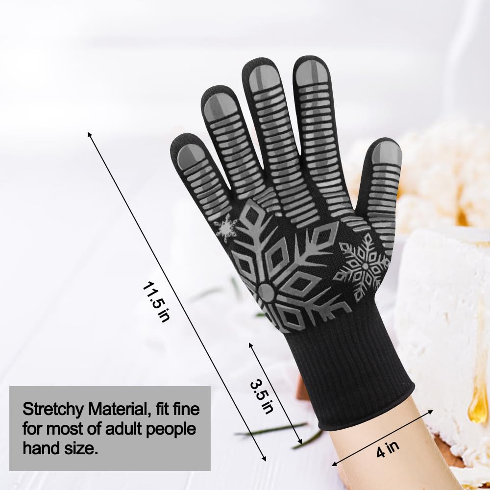 Heat Resistant BBQ Gloves - Comsmart Silicone Non-Slip Fireproof Oven Mitts for Grilling, Barbecue, Cooking & Baking - Perfect for Outdoor Camping, Backyard Parties & Kitchen Use (Gray)