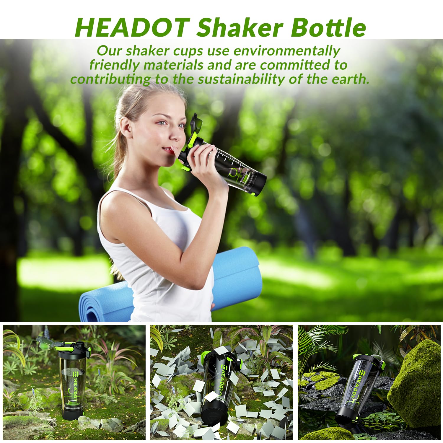 HeaDot Electric Protein Shaker Bottle 24oz - Rechargeable USB-C Blender Cup for Protein Powder & Supplements - BPA-Free Tritan Material - Perfect for Gym, Workout & Post-Training Recovery (Green)