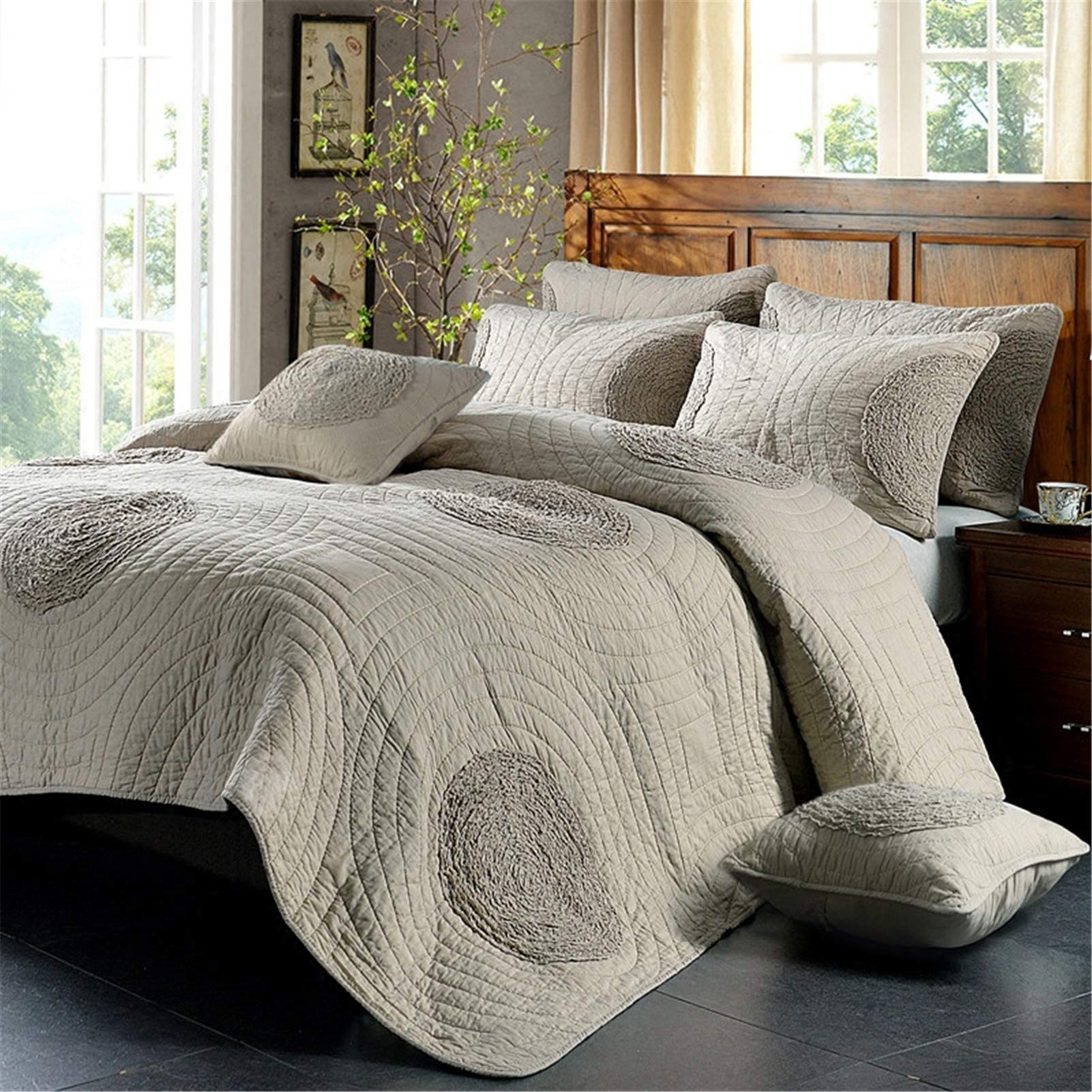 ABREEZE Cotton Taupe Quilt Set Queen Size - 3 Piece Farmhouse Style Bedspread Coverlet Set | Lightweight & Soft Oversized Modern Bedding | Perfect for Guest Rooms, Master Bedrooms & Cozy Farmhouse Decor