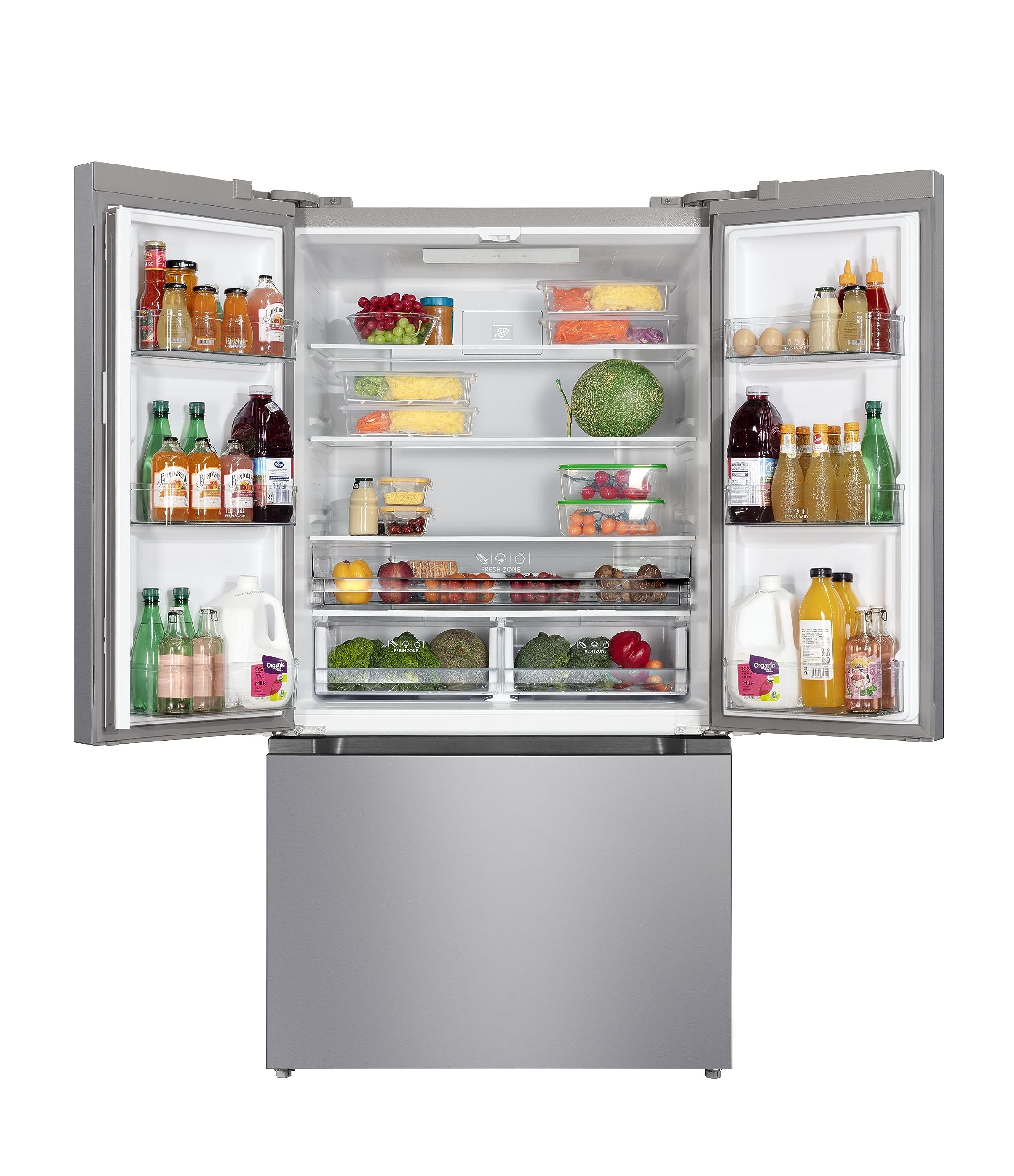 Hamilton Beach HBF1662 16.6 cu ft Stainless Steel French Door Refrigerator with Freezer Drawer - Full Size Counter Depth Design for Modern Kitchens & Open Floor Plans