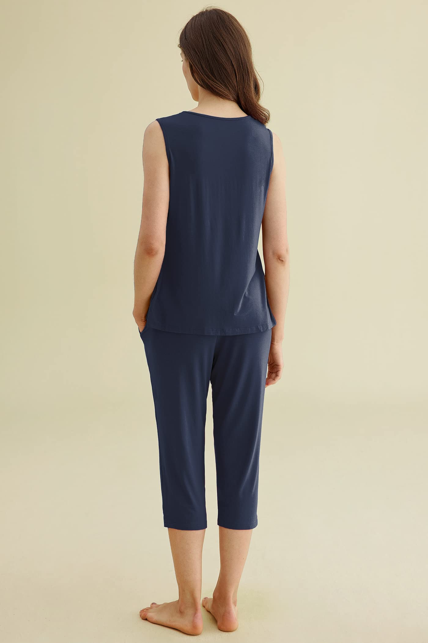 Latuza Women's Summer Pleated Tank Top & Capri Pajama Set - Soft Sleepwear for Women, Lounge Wear, Nightwear - Perfect for Relaxing at Home, Vacation & Sleepovers