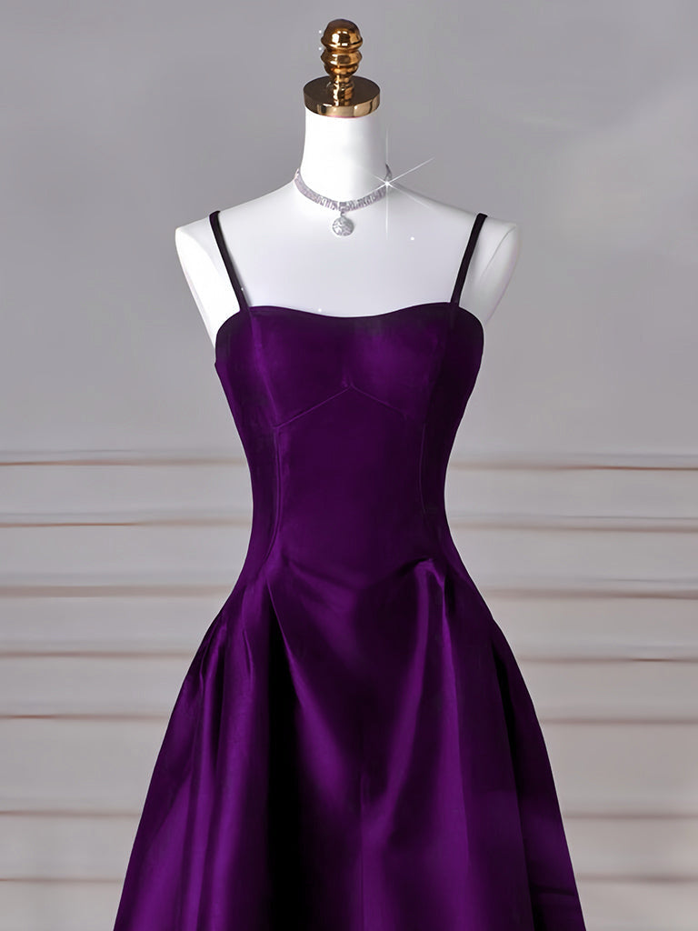 Elegant Dark Purple Satin A-Line Long Prom Dress - Formal Evening Gown for Homecoming, Wedding Guest & Special Occasions