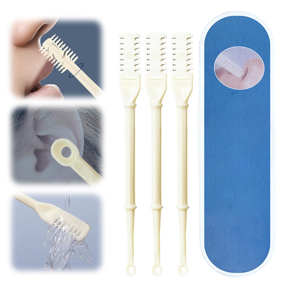 2024 Upgraded 2-in-1 Nasal Hair Trimmer & Nose Hair Scissors Set - 360° Rotating Double-Sided Nose Hair Clipper with 3 Replacement Blades - Portable Manual Nose Hair Remover for Men & Women (Beige) - Perfect for Travel, Home Grooming & Personal Care