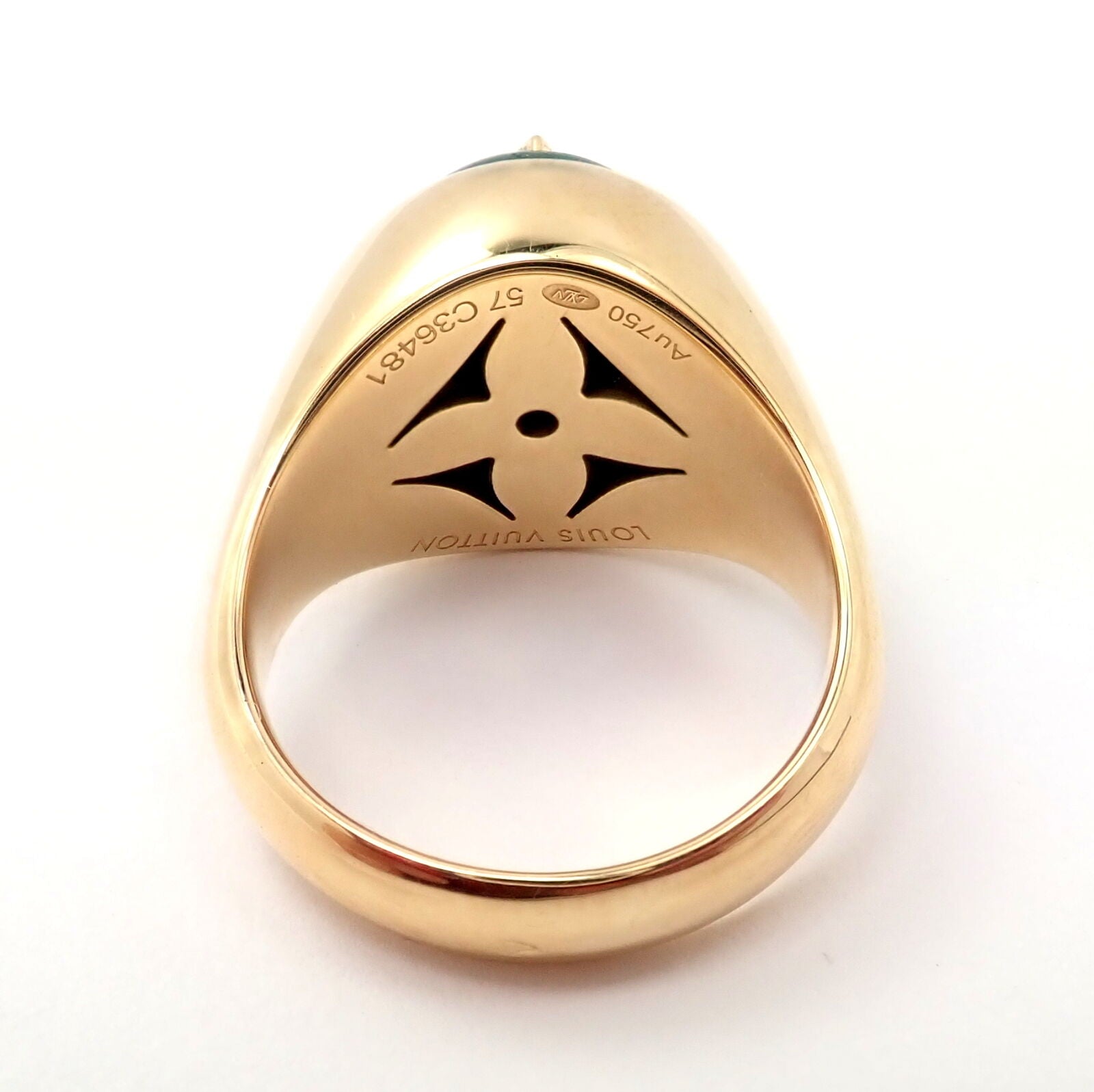 Authentic Louis Vuitton LV 18k Yellow Gold Diamond Malachite Blossom Signet Ring for Women - Luxury Fashion Jewelry Gift for Anniversary, Valentine's Day & Special Occasions