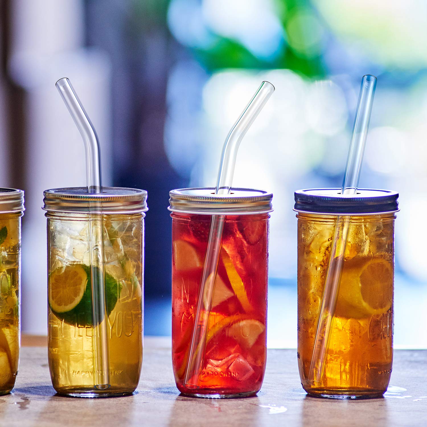 12-Pack Reusable Glass Straws - 6 Straight & 6 Bent with Brushes for Smoothies, Juice, Tea