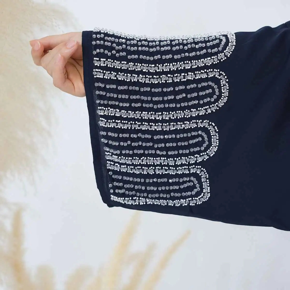Elegant Beaded Cuff Nida Cardigan Open Abaya Dress for Women - Perfect for Special Occasions, Weddings & Evening Events