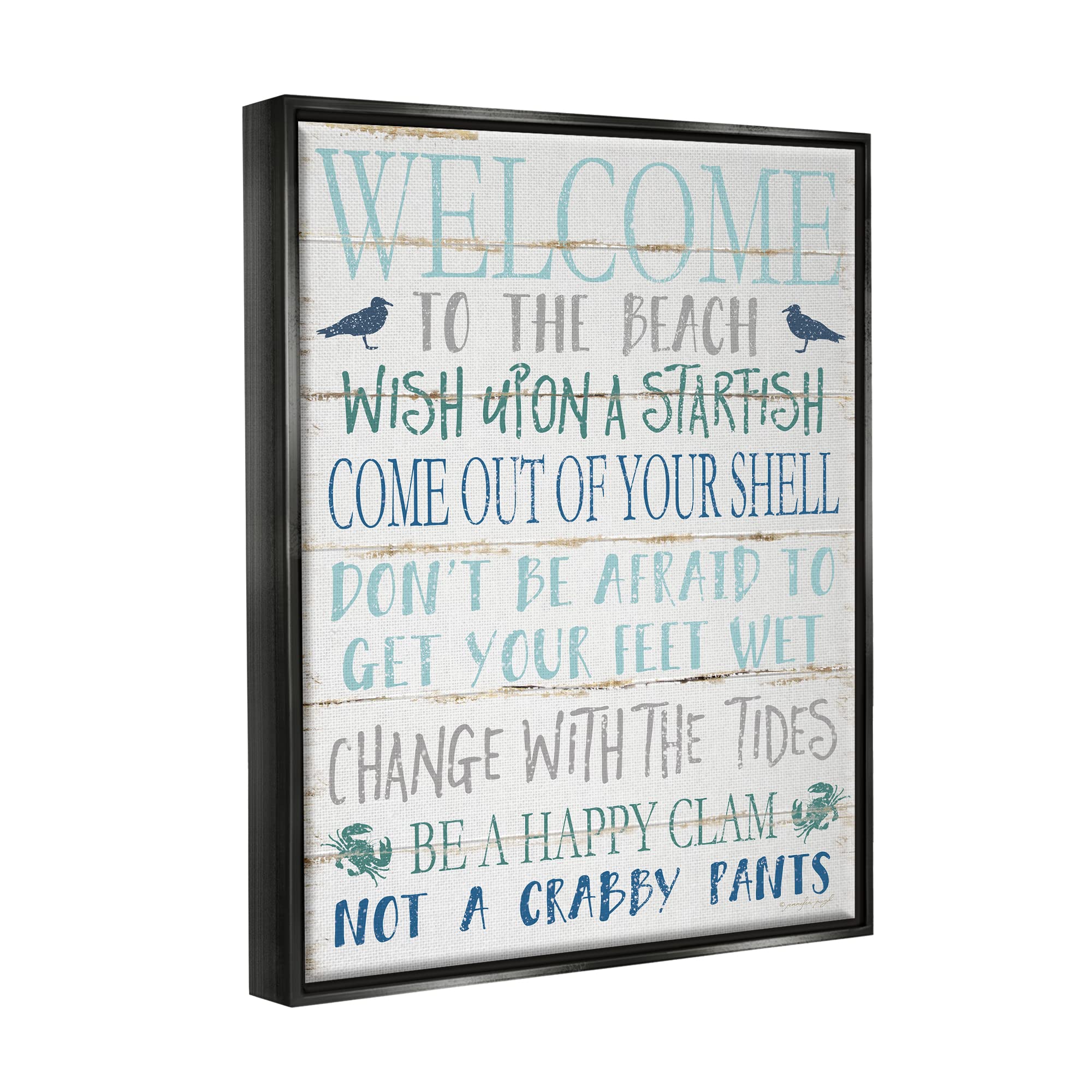 Stupell Industries Welcome to the Beach Sign - Blue Aqua & White Planked Wood Look - Coastal Home Decor by Jennifer Pugh - Perfect for Beach House, Bathroom, or Porch Decor