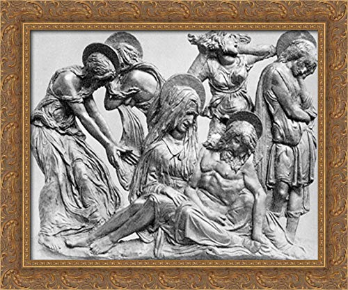 Donatello Lamentation Over The Dead Christ 24x20 Inch Gold Ornate Wood Framed Canvas Art - Religious Wall Decor for Home, Church & Office