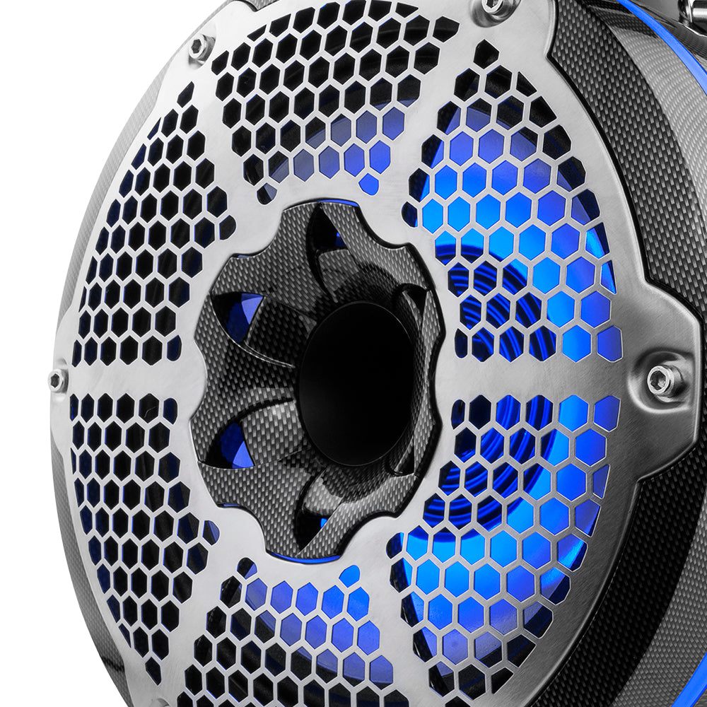 NXL 10 Neodymium Marine & Powersports Speakers with Built-in Passive Radiator, 1 Driver & RGB LED Lights - 300W RMS, Black Carbon Fiber - Perfect for Boats, ATVs & Motorcycles