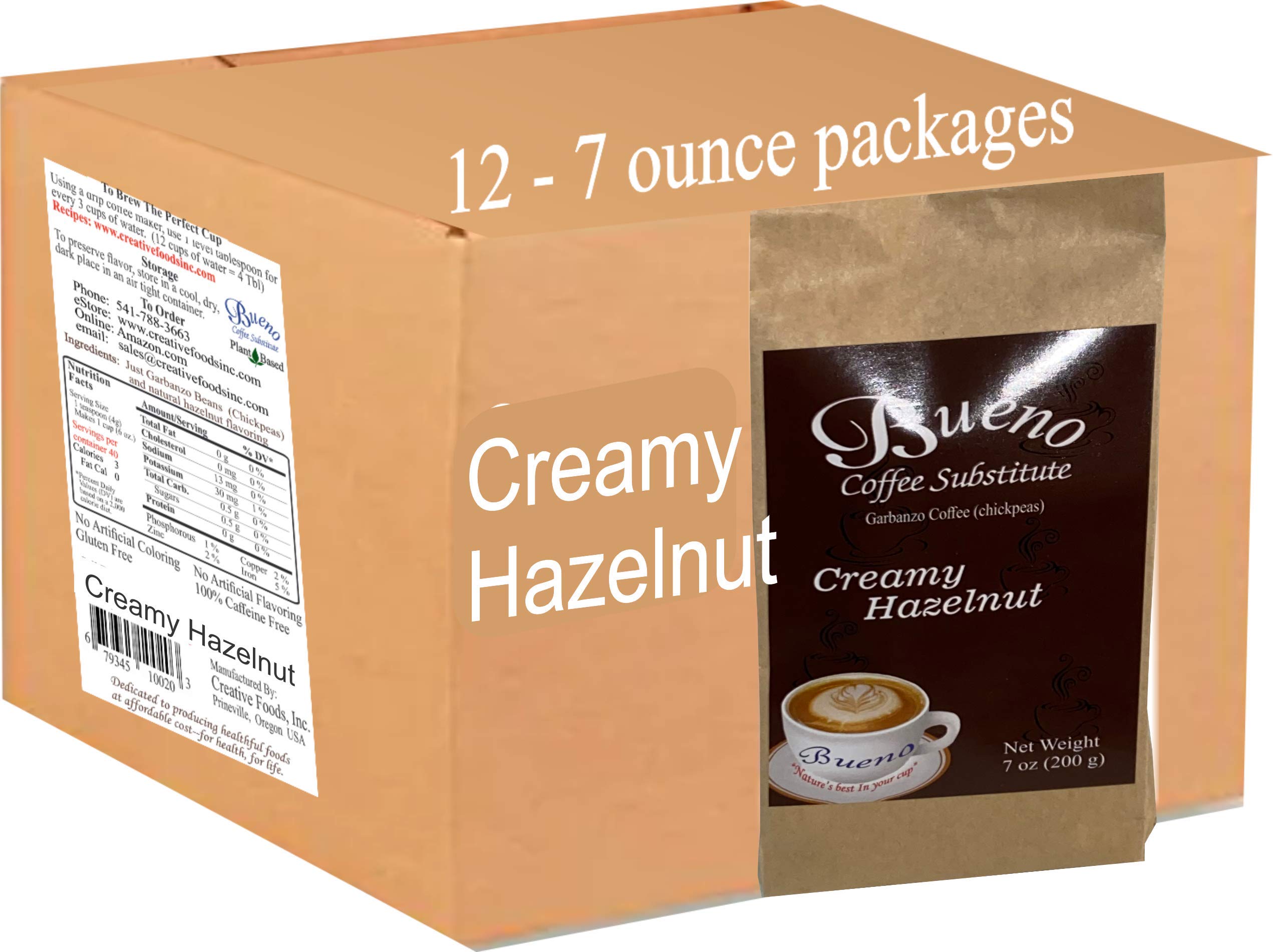 Organic Creamy Hazelnut Coffee Substitute - 12 Pack (7oz Bags) | Dairy-Free, Vegan Instant Drink Mix for Breakfast, Office & Camping
