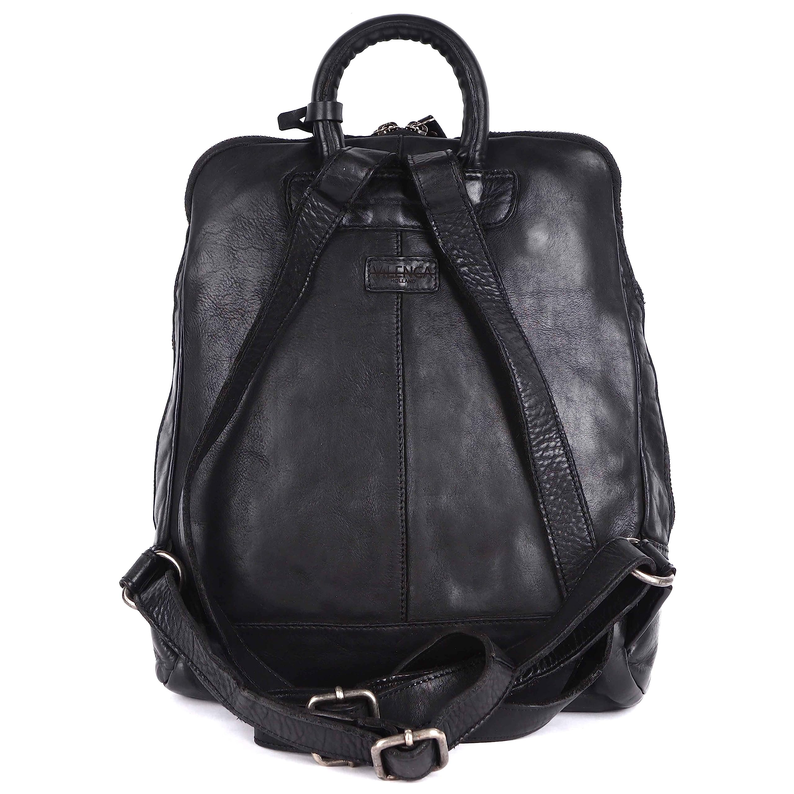12.5 Inch Genuine Leather Backpack for Women & Men - Premium Black Leather Laptop Backpack with Adjustable Shoulder Straps - Perfect for Work, Travel & College (Business Casual & Everyday Use)