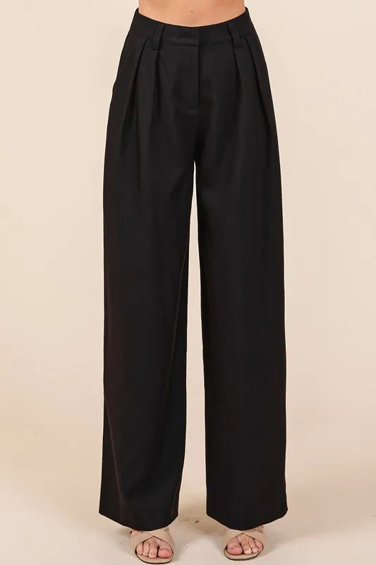 Black Pintuck Detail High Rise Pants for Women - Slimming Tailored Work Pants, Office Wear & Business Casual Outfits