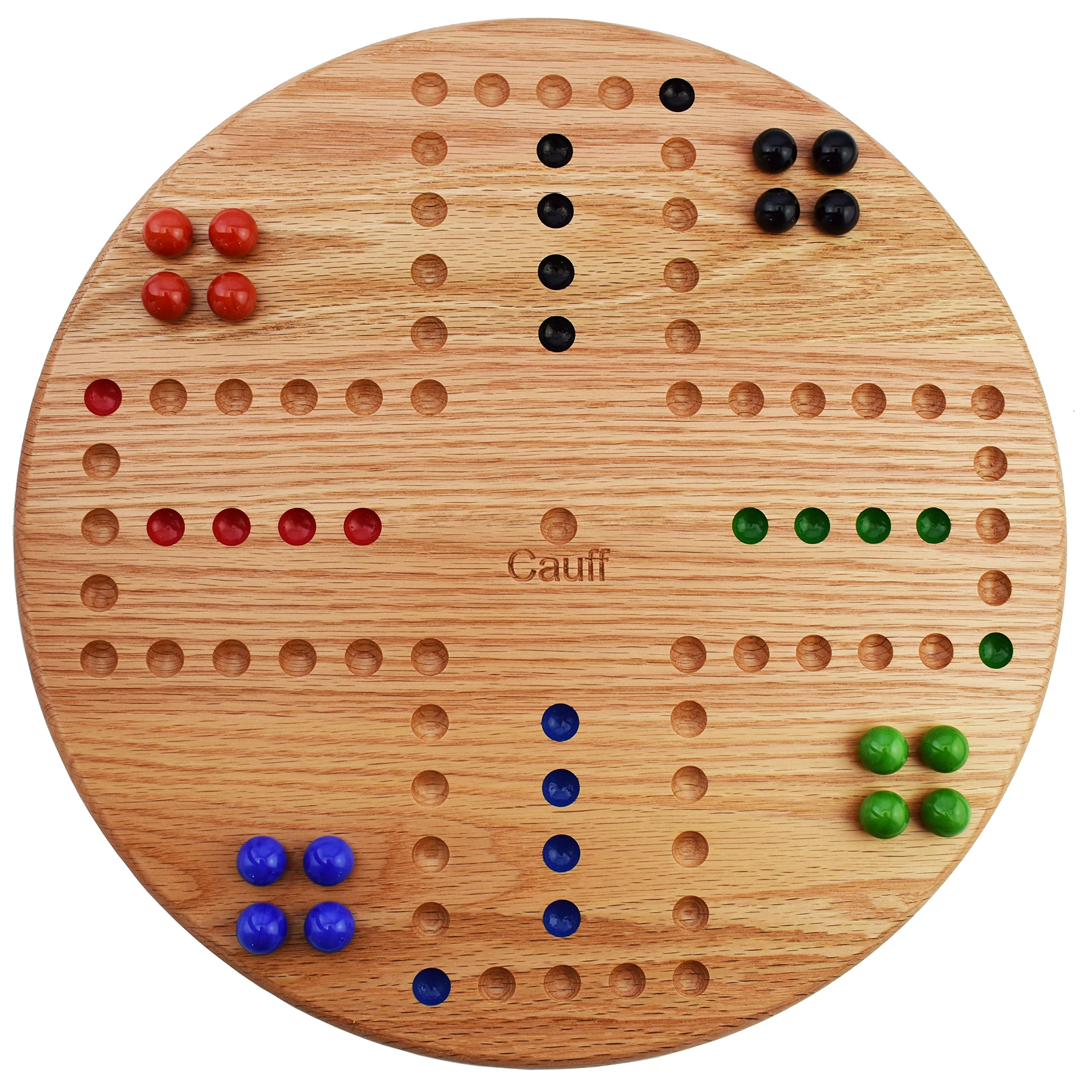 Premium Solid Oak Wood Marbles Board Game - Hand Painted 4 Player Game with 14