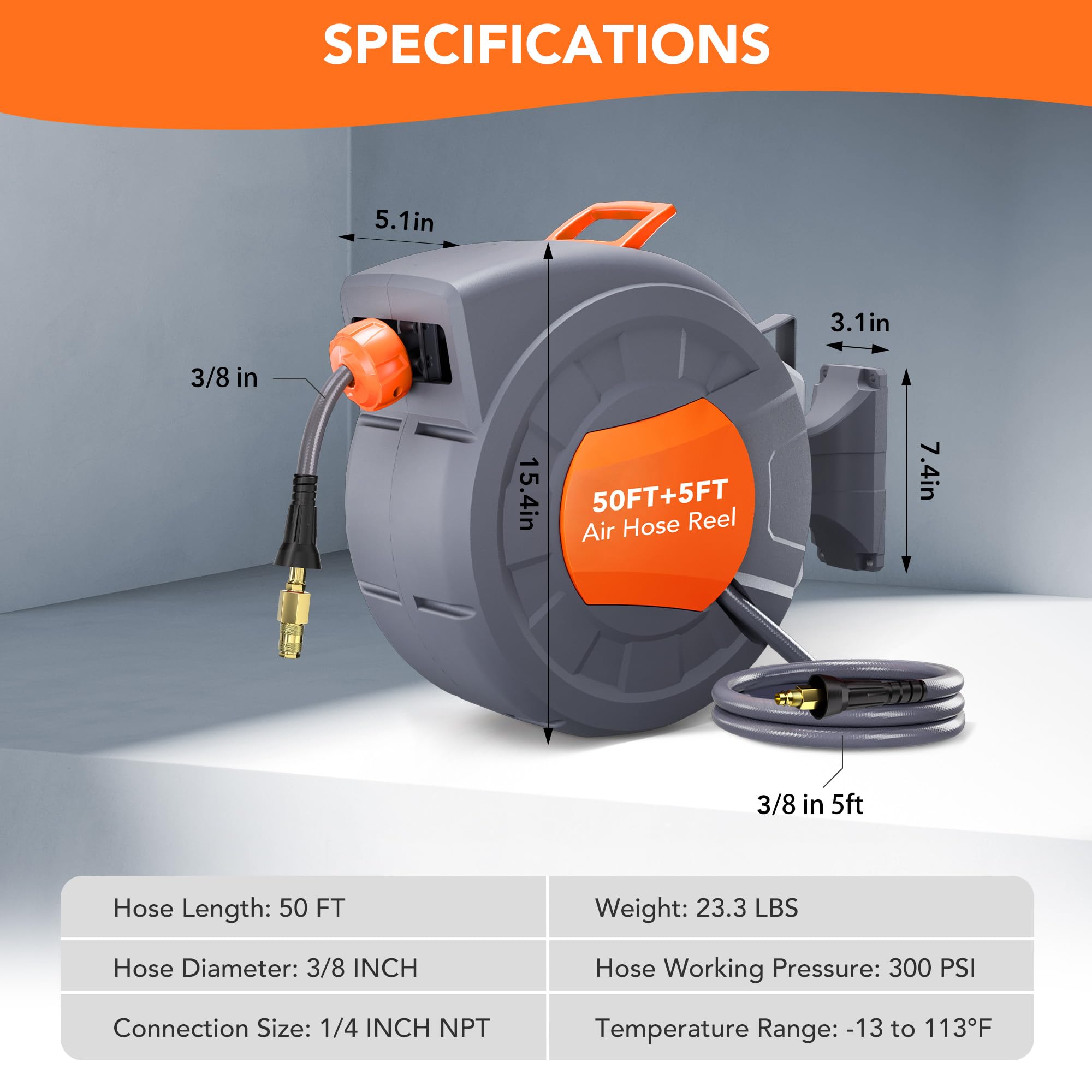 **Retractable Air Hose Reel - 3/8