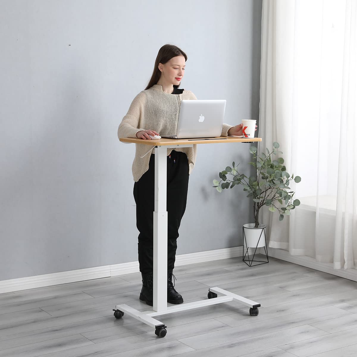 Adjustable Overbed Table with Tray - Mobile Laptop Desk for Hospital & Home Use