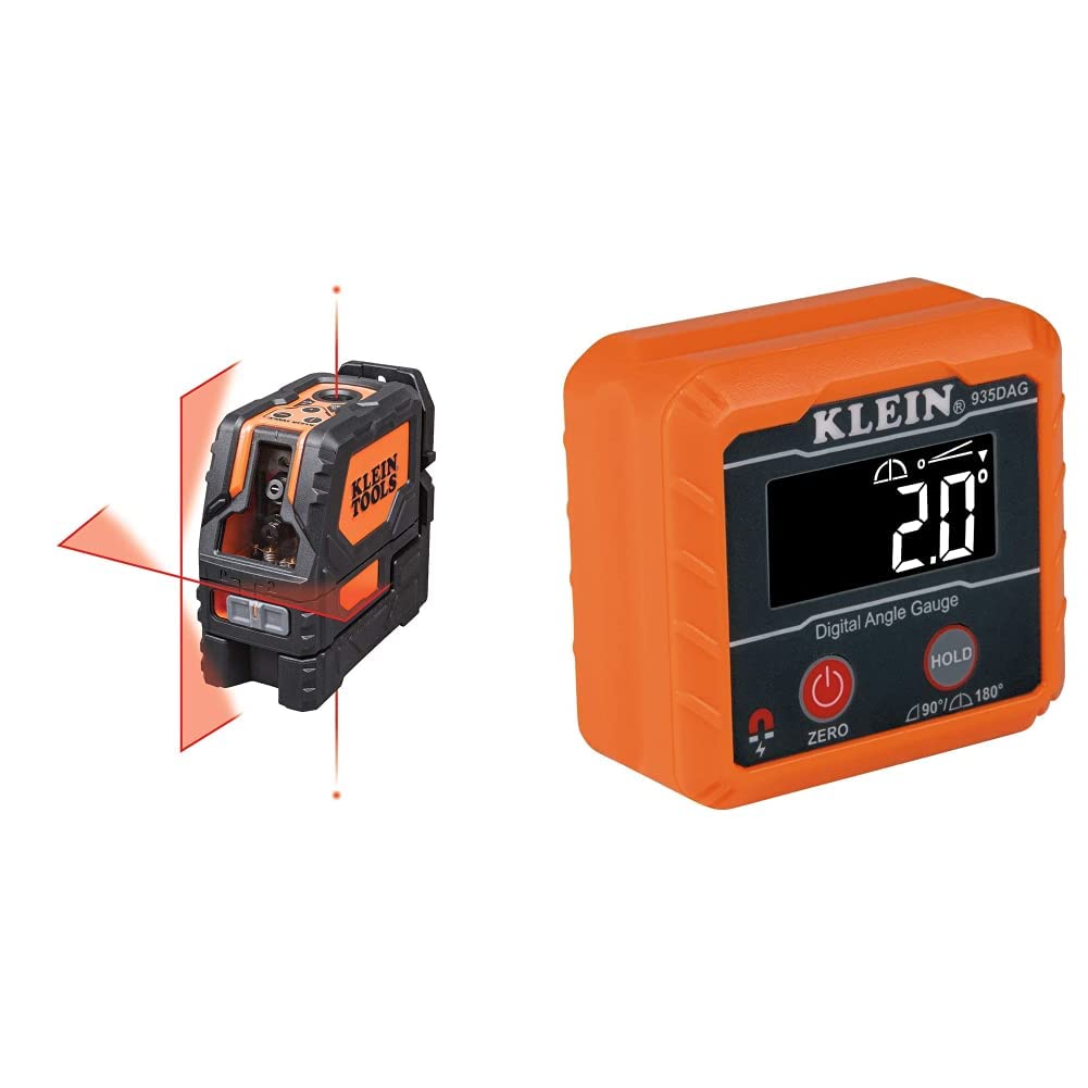 Klein Tools 93LCLS Laser Level & 935DAG Digital Angle Gauge Set - Professional Laser Leveling Tool with Digital Angle Measurement for Construction, Carpentry, and DIY Projects
