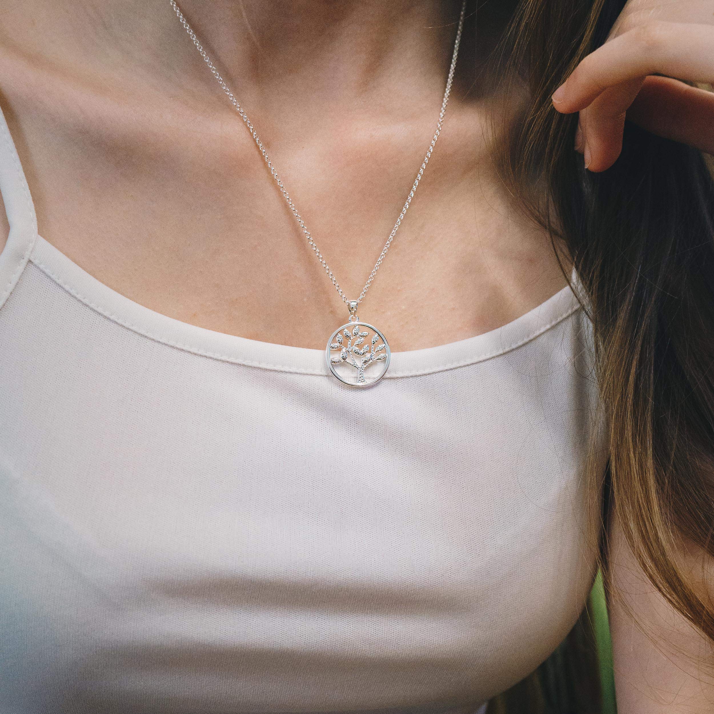 Silver Plated Tree of Life Necklace with Zirconia Crystals - Gift for Women