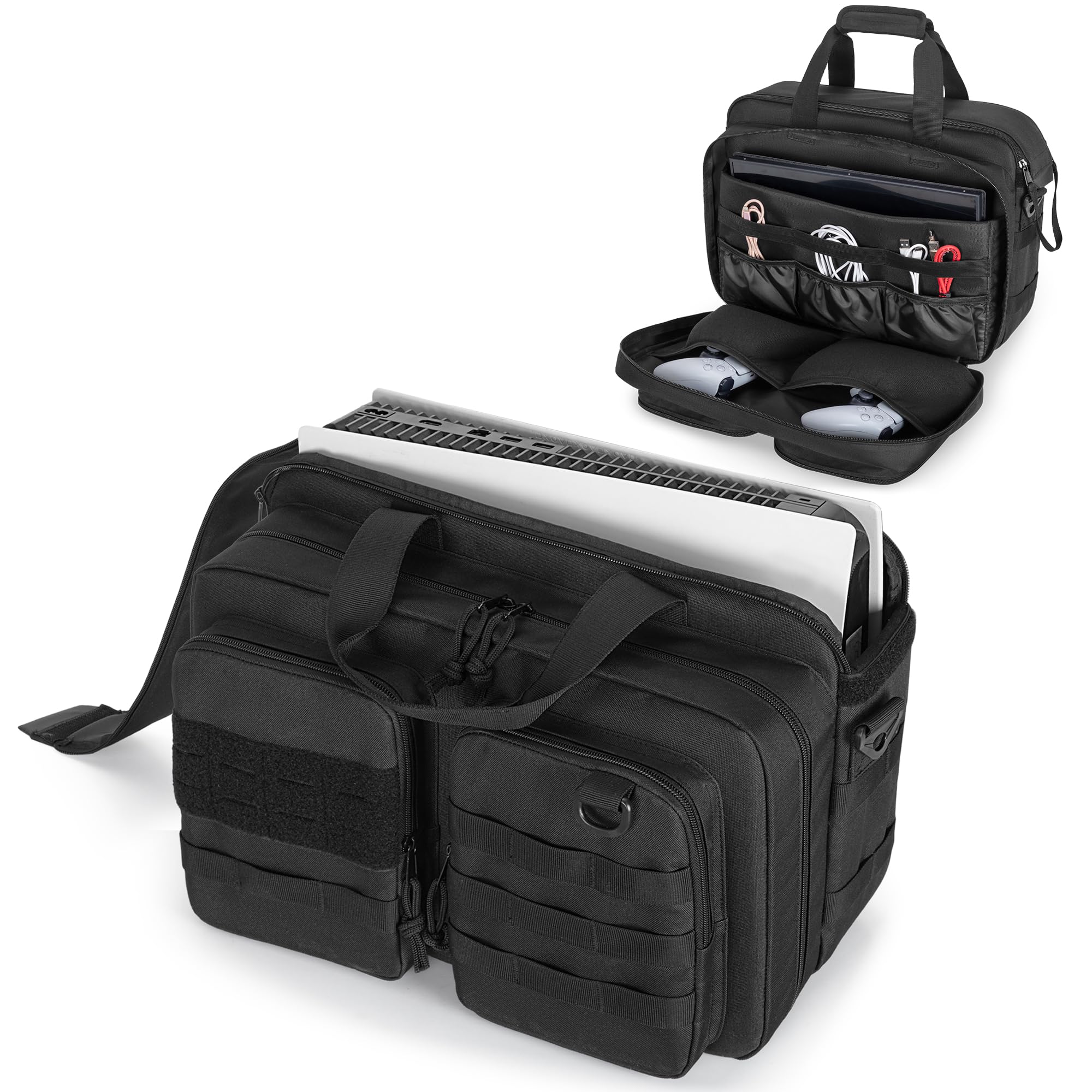 PGmoon Travel Carrying Case for PS5/PS5 Slim/PS5 Pro Console - Protective Storage Bag Fits 15.6” Laptop, Controllers, Game Discs & Accessories (Patent Design) - Perfect for Gaming Travel, Storage & Protection