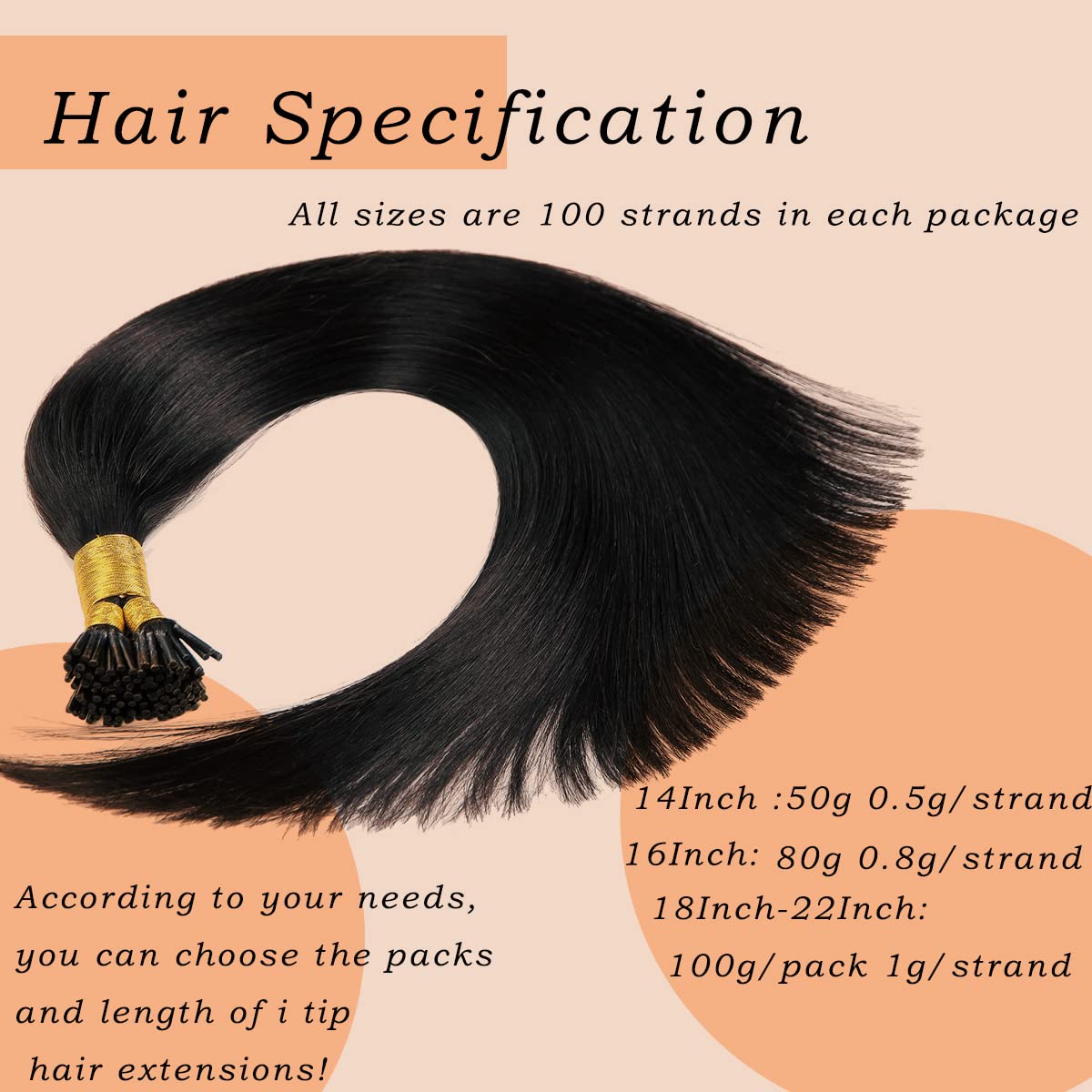 Premium I-Tip Human Hair Extensions 22