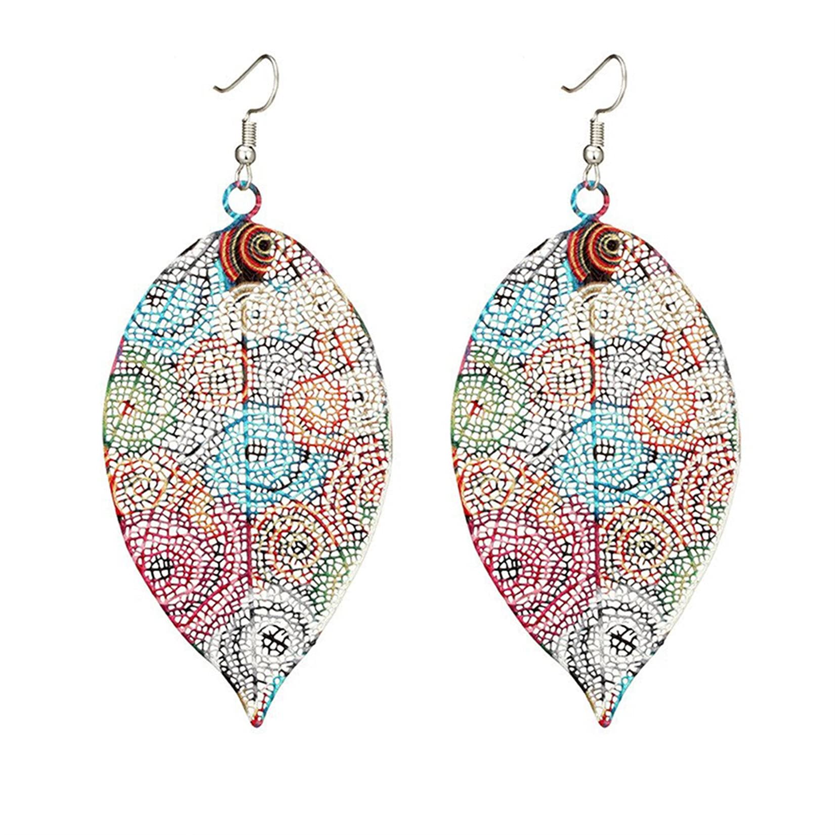 NEISHUI Double Hollow Leaf Earrings - Bohemian Style Metal Leaf Drop Dangle Vintage Hook Earrings for Women & Girls | Perfect for Boho Fashion, Summer Outfits, and Special Occasions