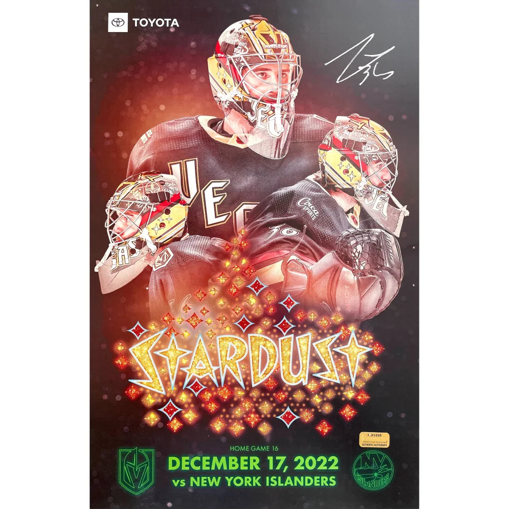 Logan Thompson Vegas Golden Knights Autographed 11x17 Glow Poster Photo - Signed Memorabilia for Hockey Fans, Man Cave & Sports Room Decor