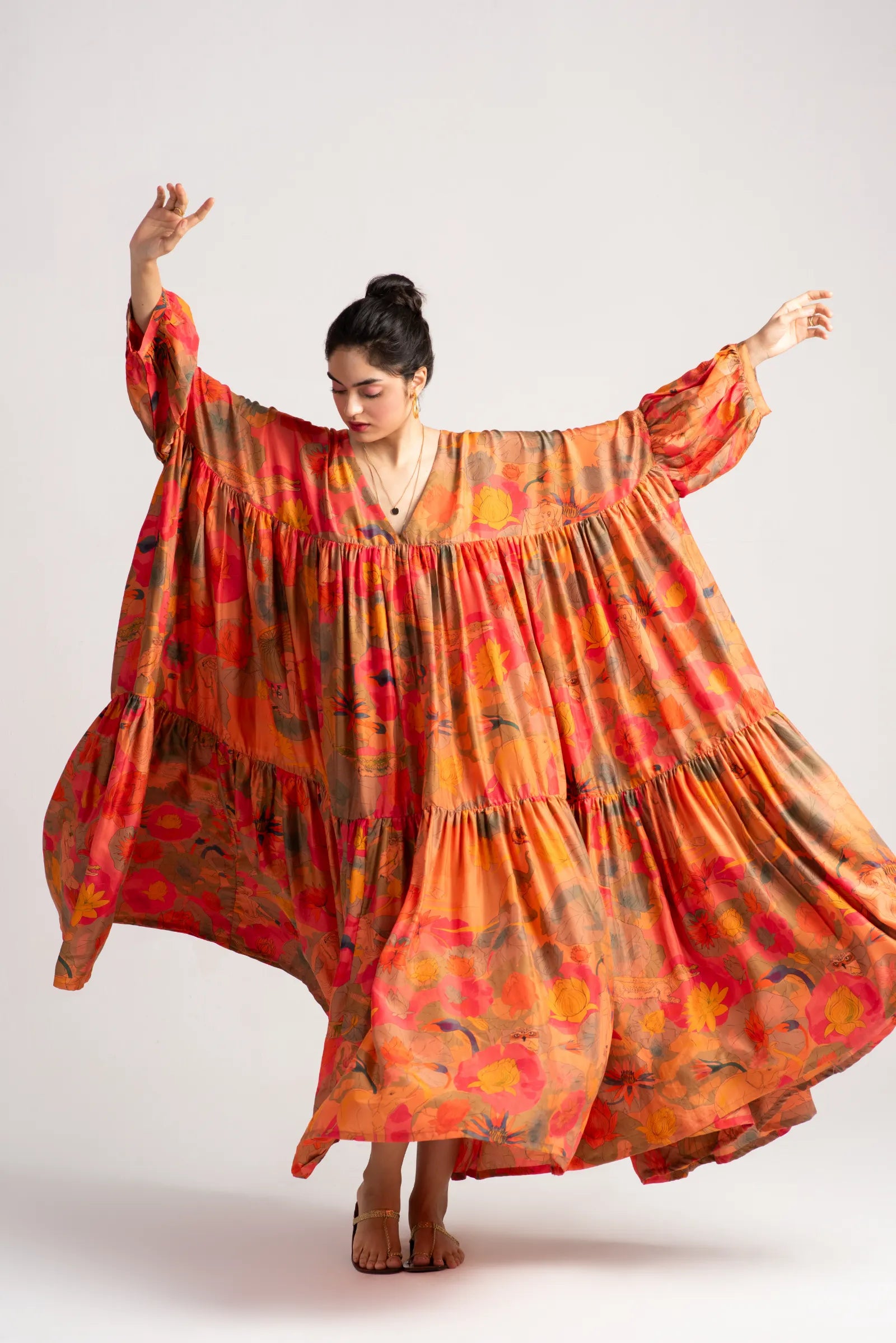 Phillauri Silk Dress in Grapefruit Color - Elegant & Comfortable for Weddings, Parties & Special Occasions