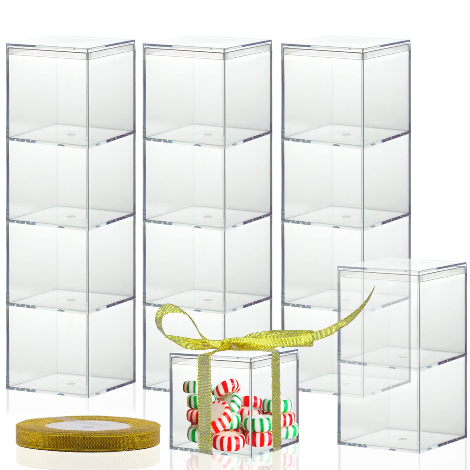 15 Pack Clear Acrylic Square Storage Boxes with Lids - Transparent Plastic Display Containers for Jewelry, Candy, Pills & Gifts - Perfect for Christmas Decor, Party Favors & Home Organization (1.8