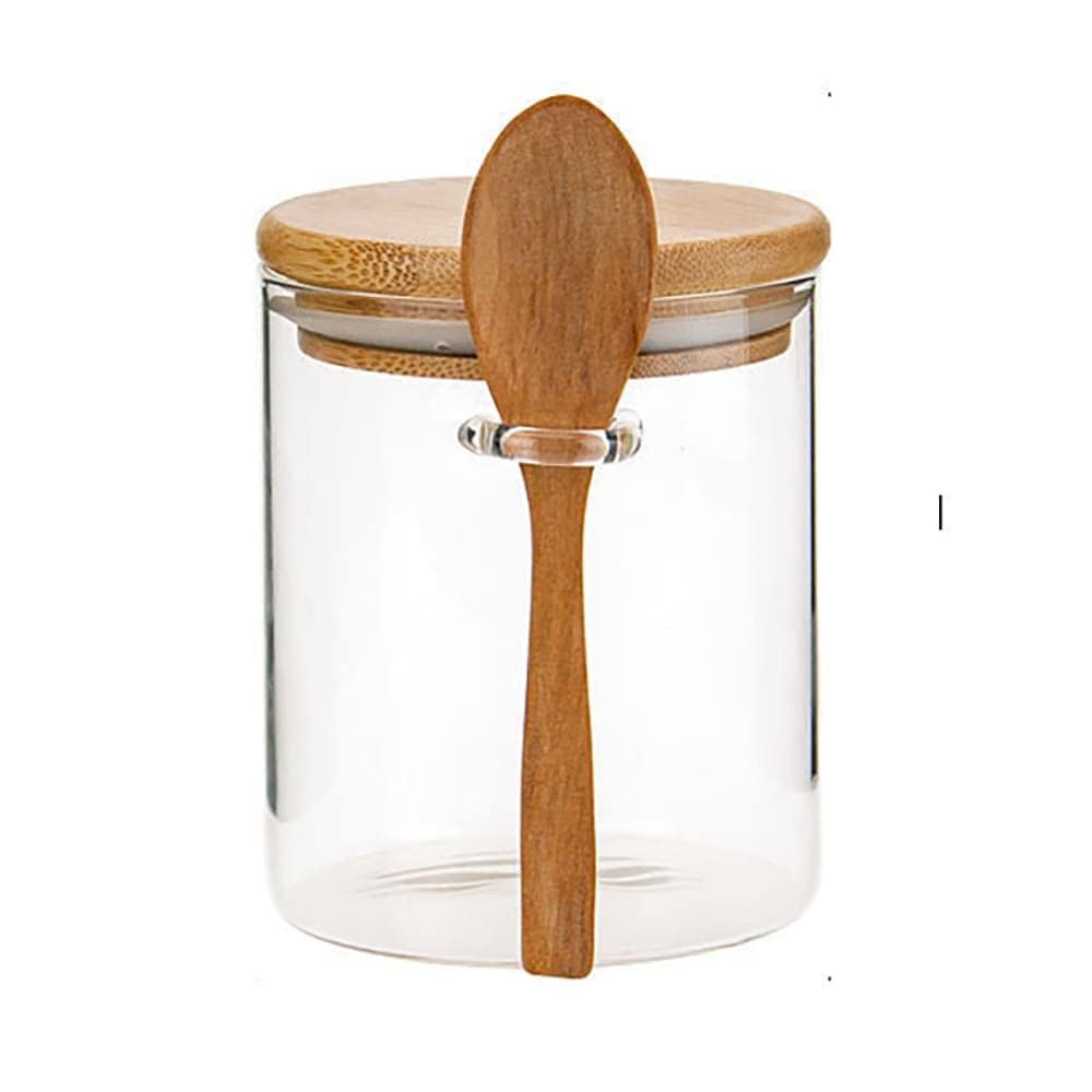 Airtight Glass Jars with Bamboo Lids & Spoons - 17oz Kitchen Canisters for Spices, Coffee, Tea, Sugar Storage - Perfect for Pantry Organization & Food Preservation (Set of 1)