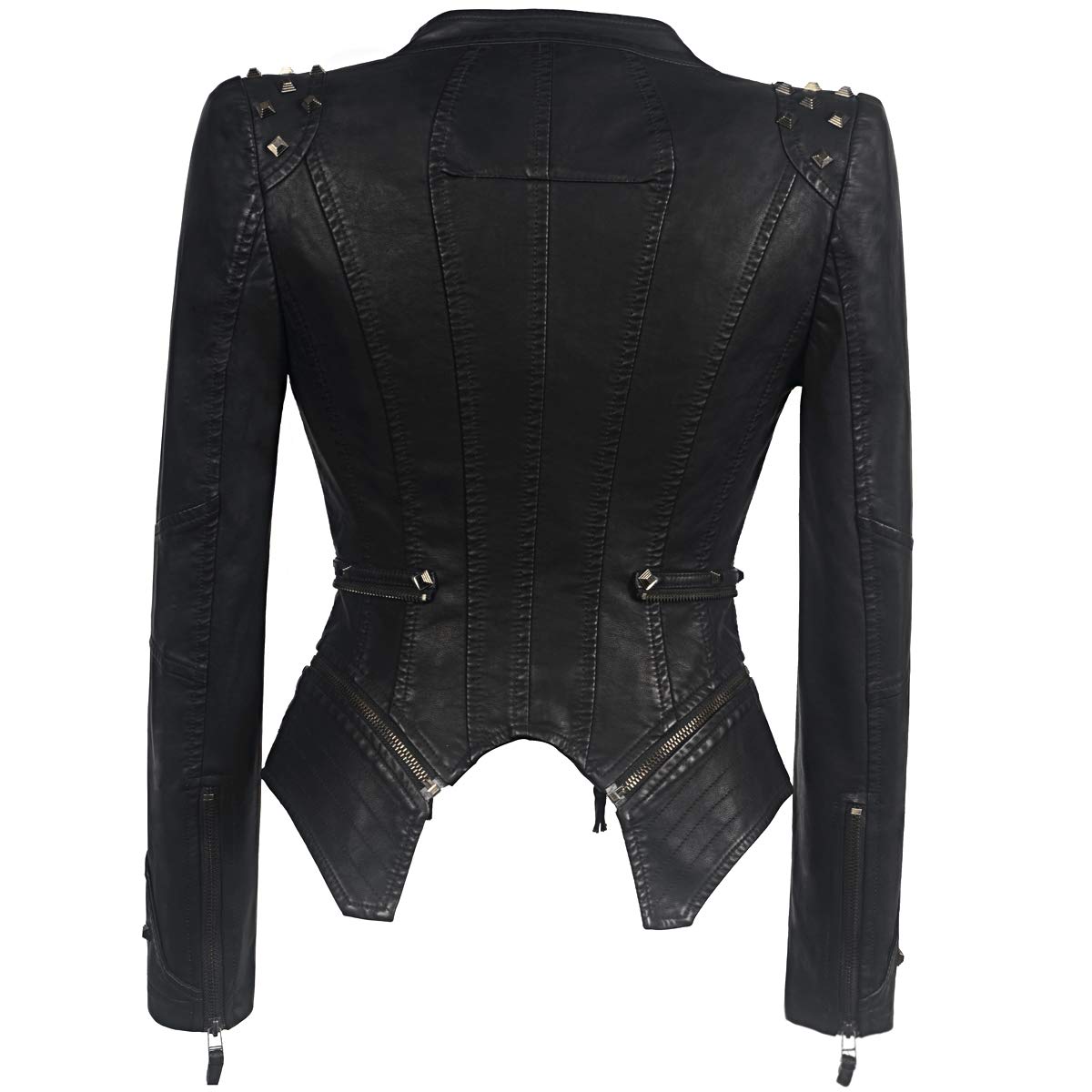 ZJX Women's Classic Rivet Zipper Dovetail Leather Jacket - Motorcycle Biker Jacket for Casual & Stylish Outfits (M, Black) - Perfect for Riding, Night Out & Everyday Fashion