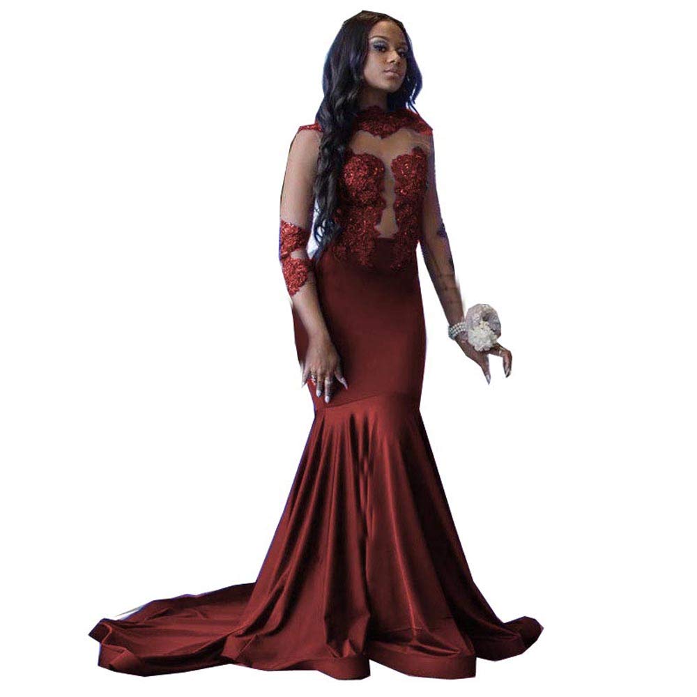 Elegant Women's Lace Mermaid Evening Dress Long Sleeve Formal Gown for Prom, Wedding & Black Tie Events
